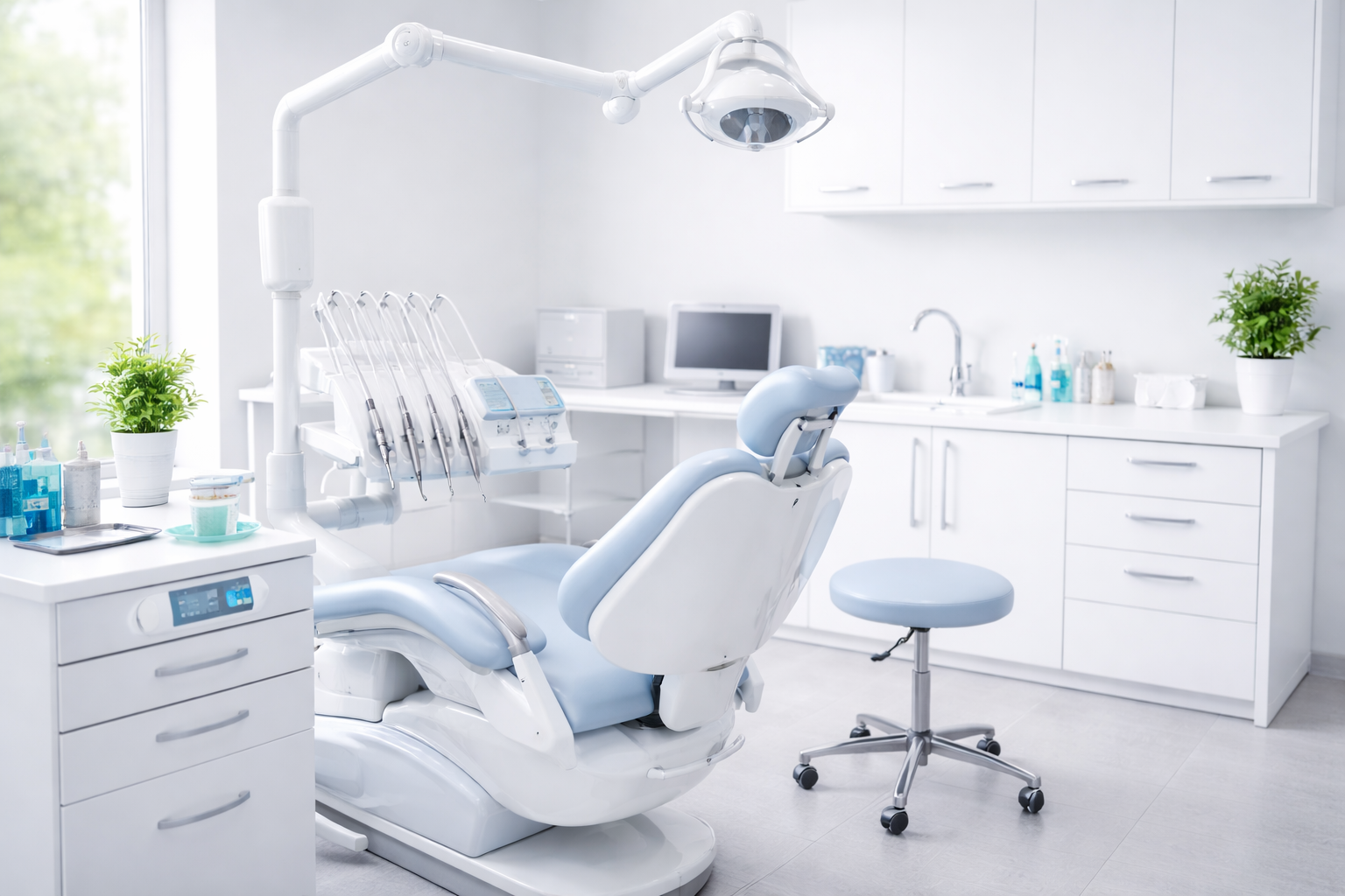 A spotless modern clinic or dental room prepared for the day